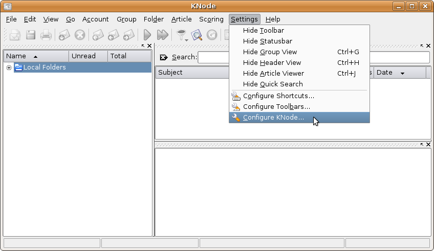 Menu: Settings - Configure KNode...
