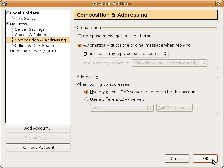 Account Settings: Composition & Addressing