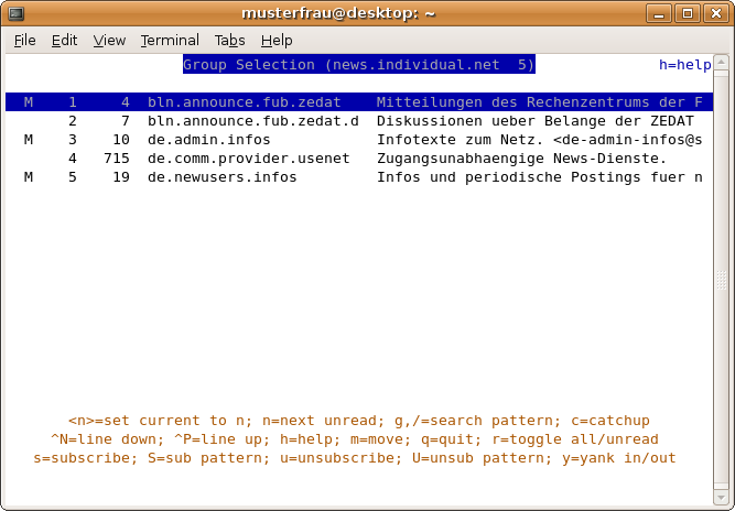 Main window: Pre-selected groups