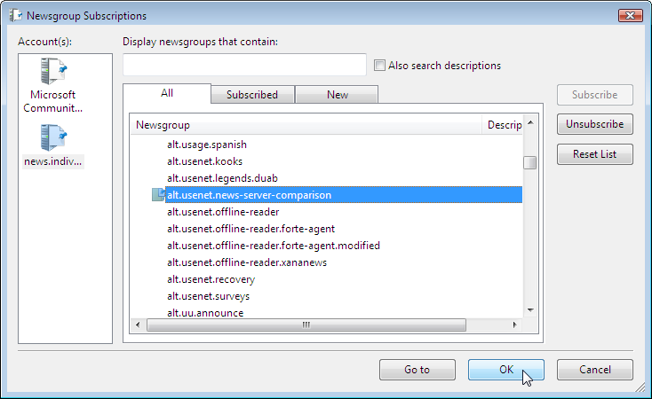 Newsgroups Subscriptions